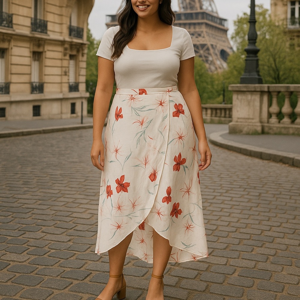 leith floral printed faux wrap skirt